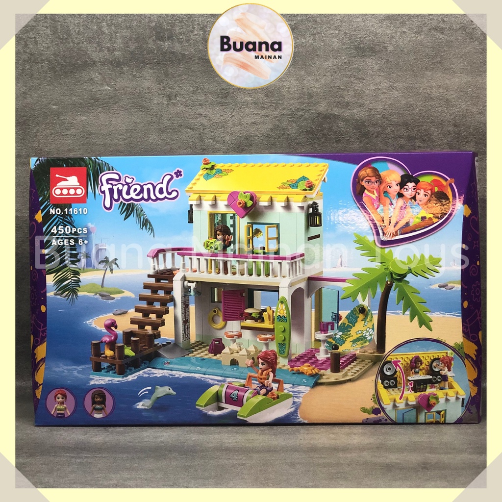 BRICK FRIENDS BEACH HOUSE MAINAN EDUKASI ANAK CEWE BRICKS BLOCK RUMAH FRIEND 11610