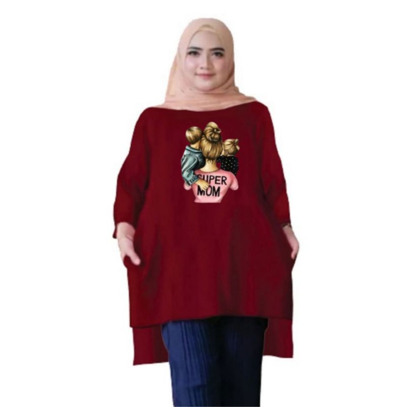 Atasan Baju Tunik Kaos Wanita Oversize LD 130 Cm Terbaru 2023 Viral Gambar DTF Bahan Kaos Babyterry . Atasan Baju Wanita Santai Tunik Wanita Dewasa Cewek Jumbo Kekinian Murah Big Size Super Mom