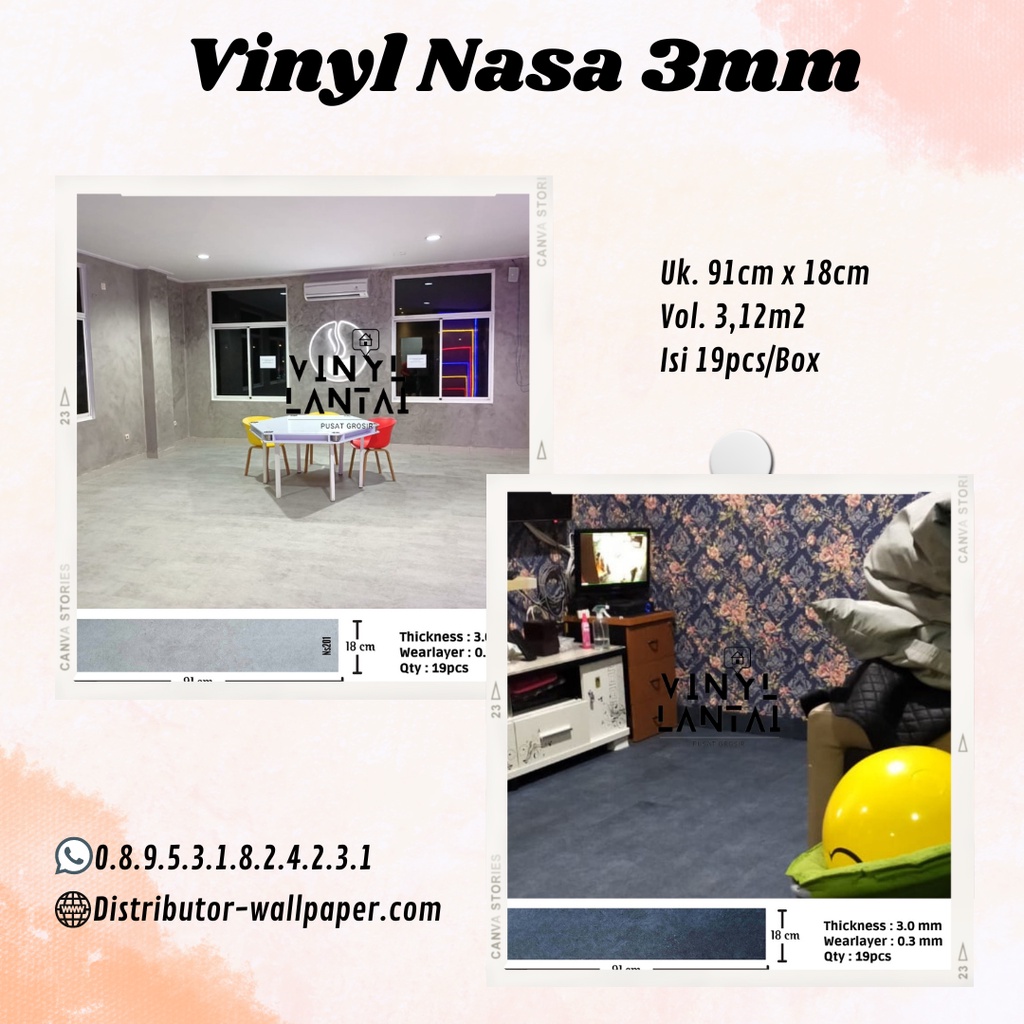 Vinyl plank lantai kayu tebal 3mm motif kayu - Vinyl Nasa