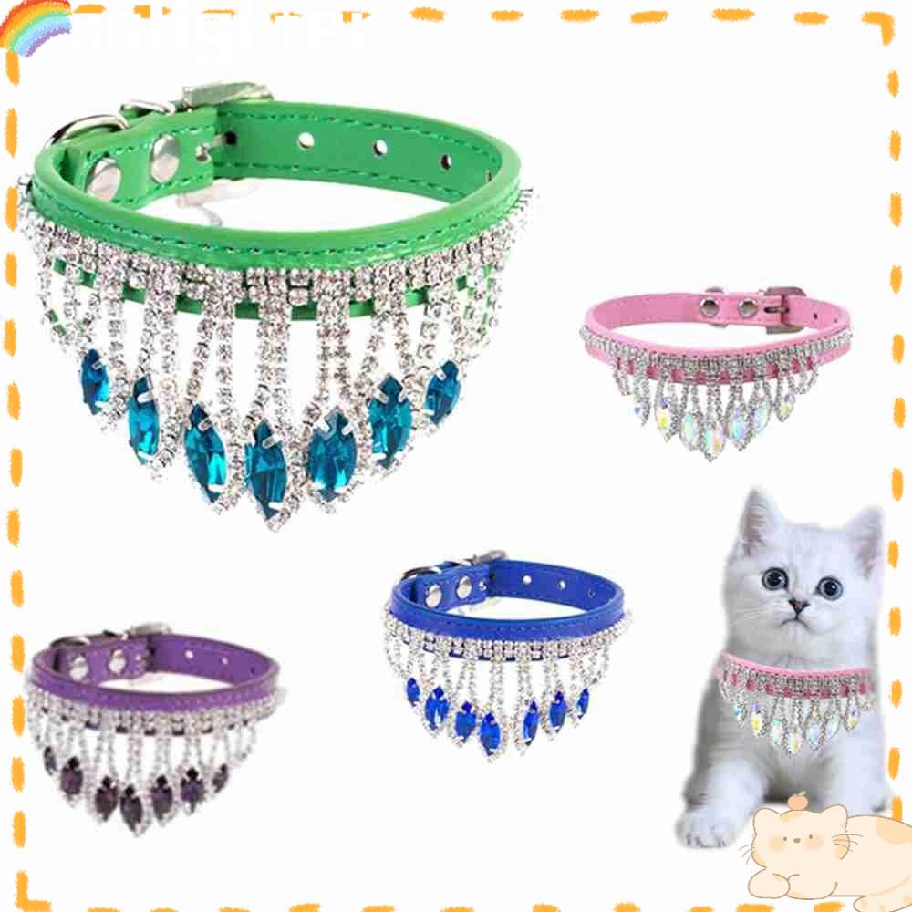 Solighter Anjing Berlian Imitasi Kerah Aksesoris Kucing Cat Perhiasan Rhinestones Kristal Berlian Liontin