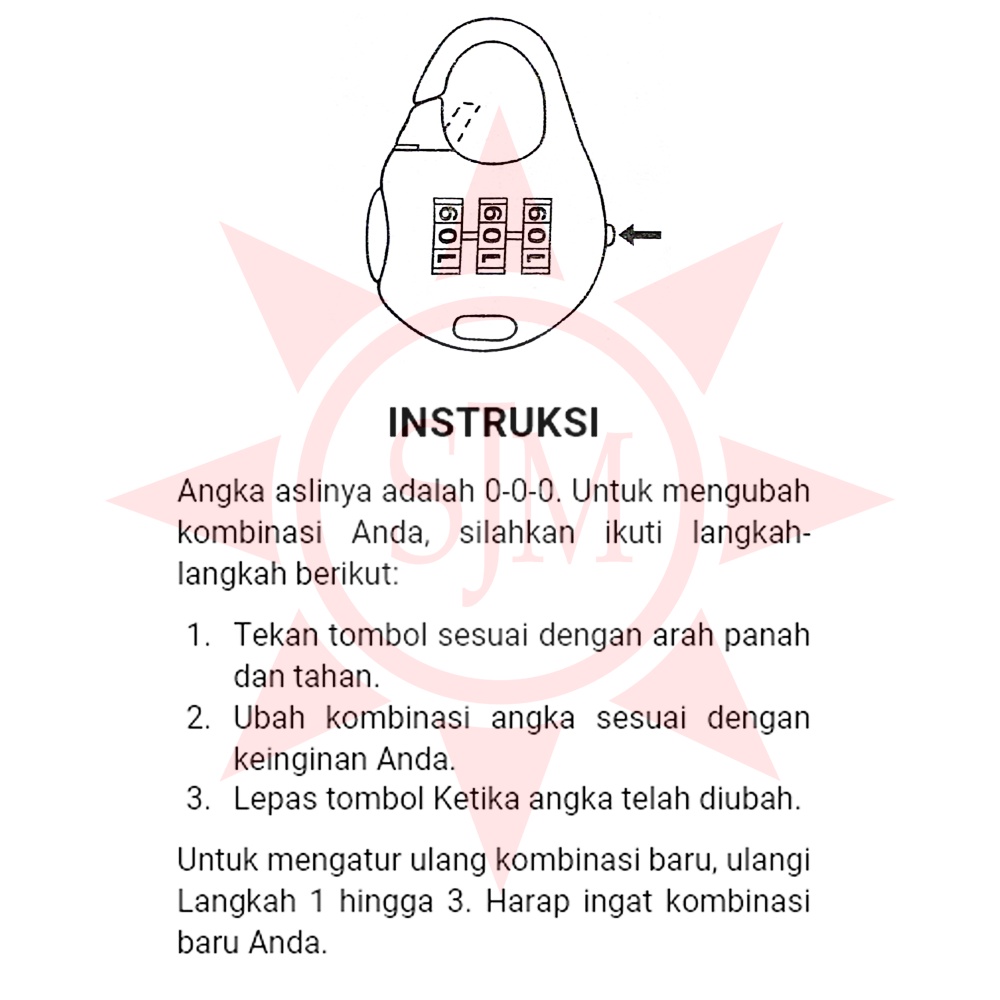 Kunci Gembok Bulat / Panjang Tas / Koper Kombinasi Kode / Nomor / Angka