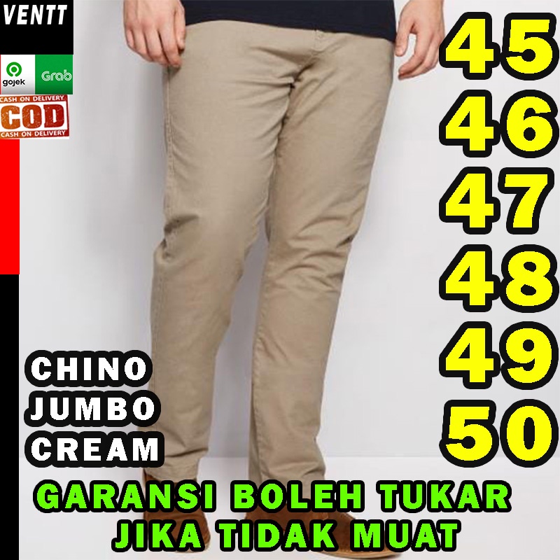 celana panjang chino chinos pria cowok laki laki jumbo big size oversize besar strecth hitam abu cre