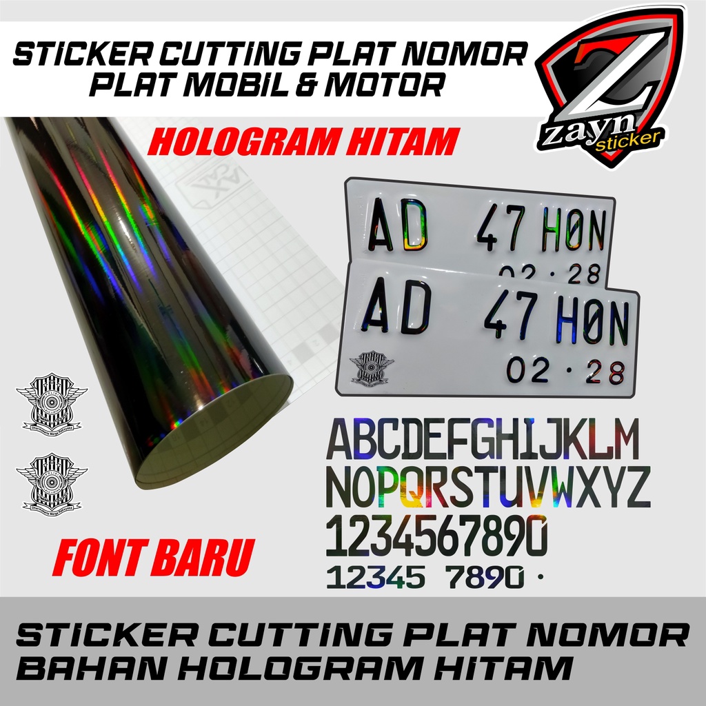 STICKER STIKER CUTTING HOLOGRAM HITAM UNTUK PLAT NOMOR NOMER PUTIH MOBIL DAN MOTOR