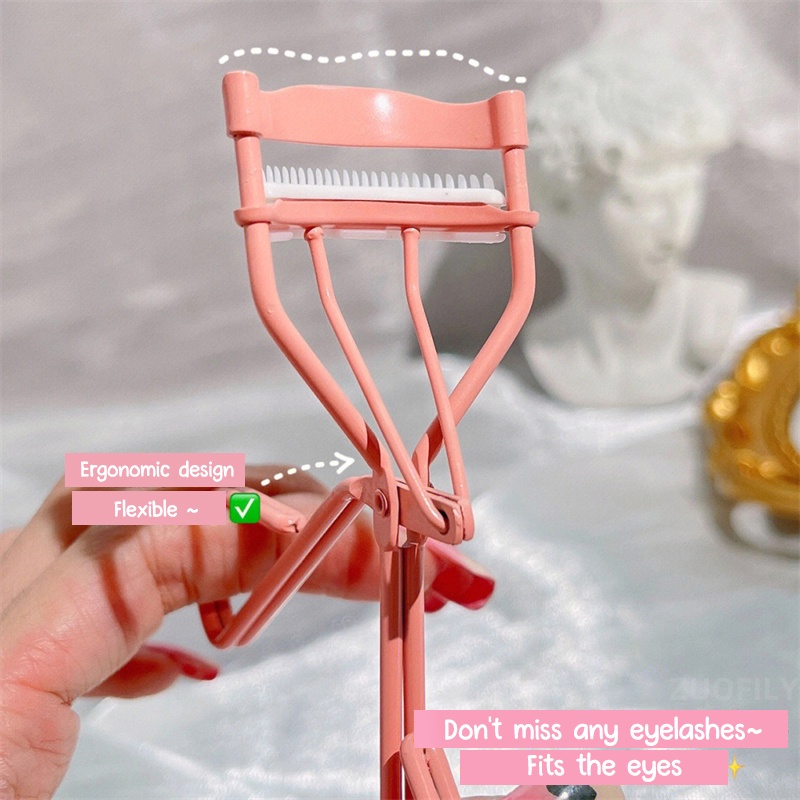 Penjepit Bulu Mata Pink Alloy Profesional/Klip Bulu Mata Tahan Lama Dengan Sisir Alat Makeup Kecil