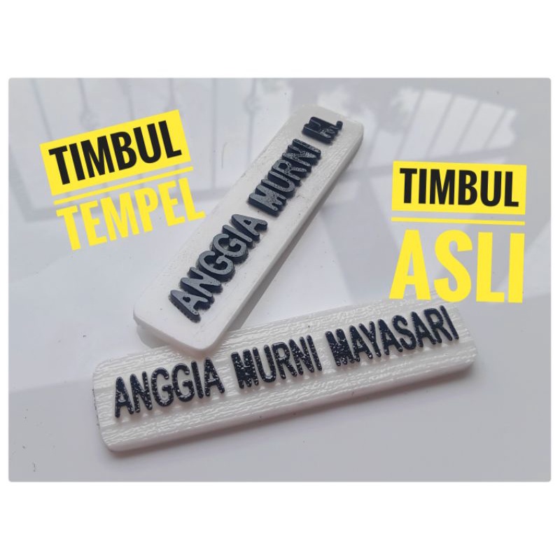Name Tag Huruf Timbul Dasar Putih