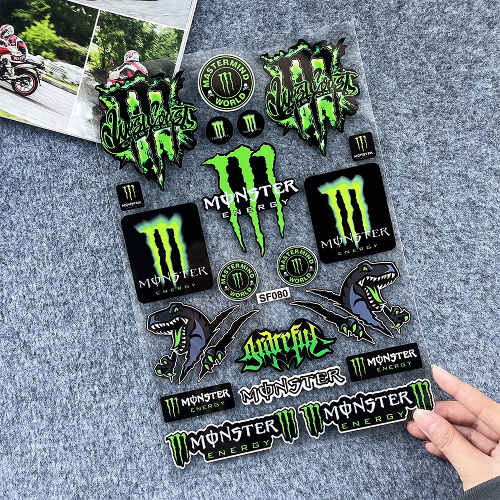 Monster Energy Stiker Anime Helm Decal Rock Star Glossy Film Anti Air PVC Hias Aksesoris Motor Untuk HONDA YAMAHA KAWASAKI DUCATI