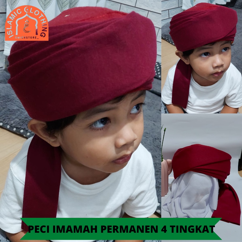 PECI IMAMAH PERMANEN ANAK WARNA MAROON 4 TINGKAT I SORBAN PERMANEN