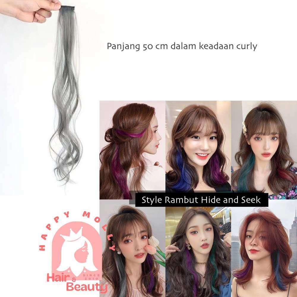 Hair Clip Extension Curly - Highlight Rambut Sambung Palsu - Fashion Wanita Korea - Headpiece Warna Warni W8156 ( Group )