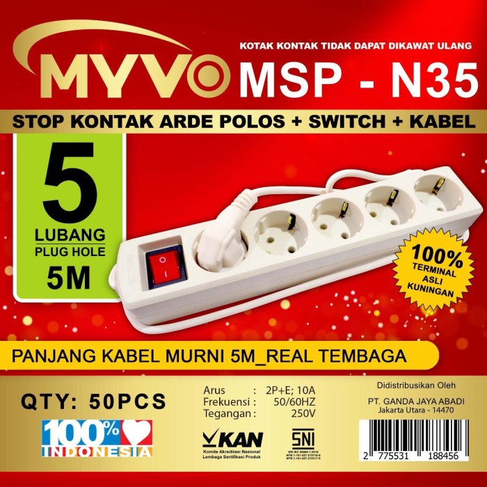 Stop Kontak Kabel Myvo 5Meter 5Lubang N35 5M