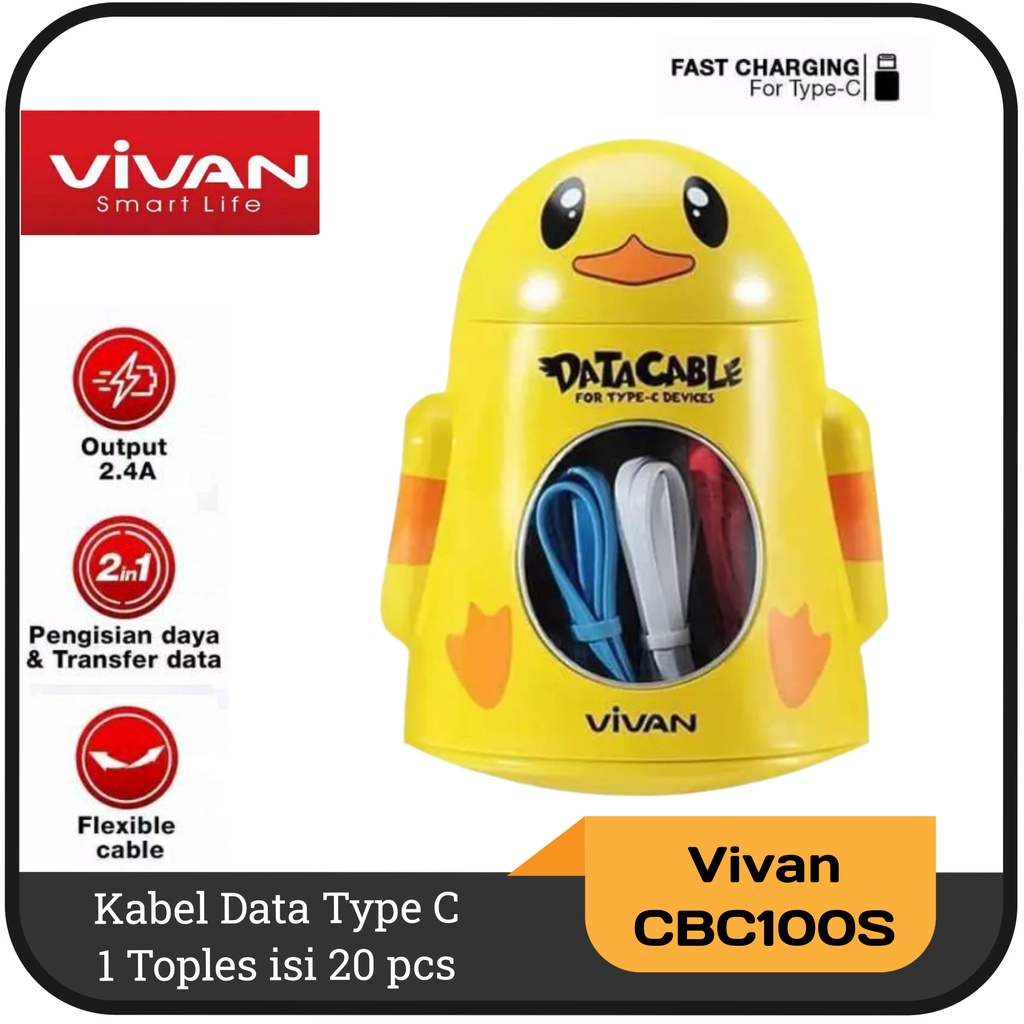 Kabel data Type C 2.4A  Vivan CBC100S Fast Charging 1 Toples isi 20pc