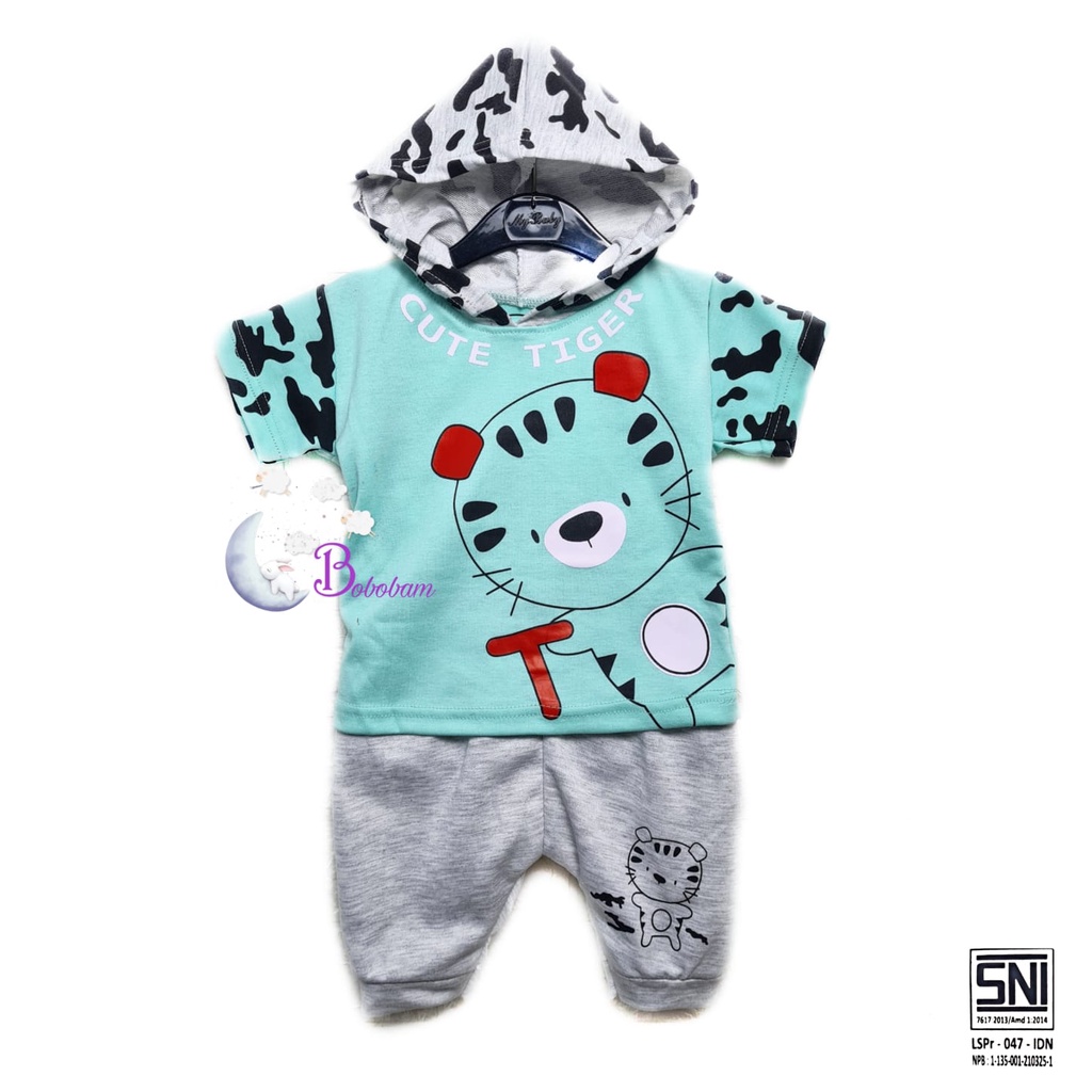 BOBOBAM BAJU BAYI LAKI LAKI  SETELAN ANAK COWO LUCU STELAN COWOK  6 12 BULAN  KEREN TRENDY KEKINIAN HOODIE TIGER