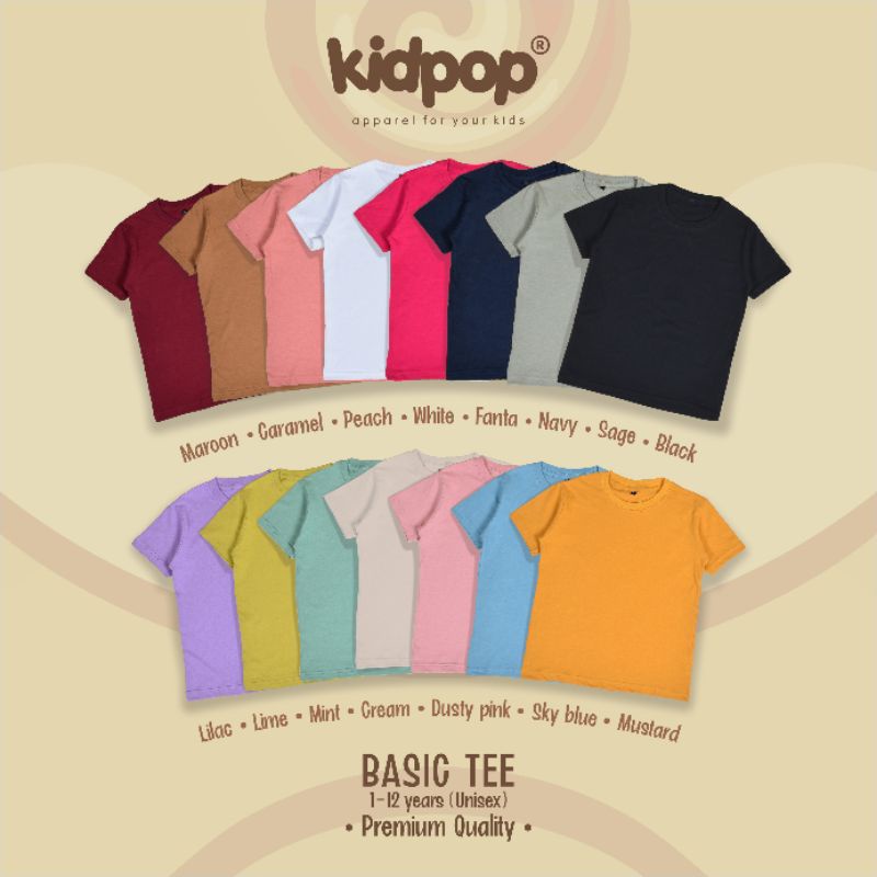 Kaos Polos Anak Cotton 30s Baju Kaos Kids Unisex umur 1-12 tahun
