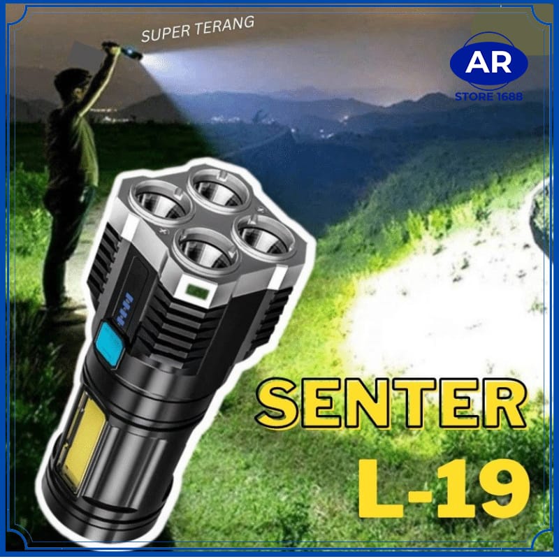 AR SENTER L19 4 LED USB RECHARGEABLE / SENTER 4 MATA SUPER TERANG JARAK JAUH