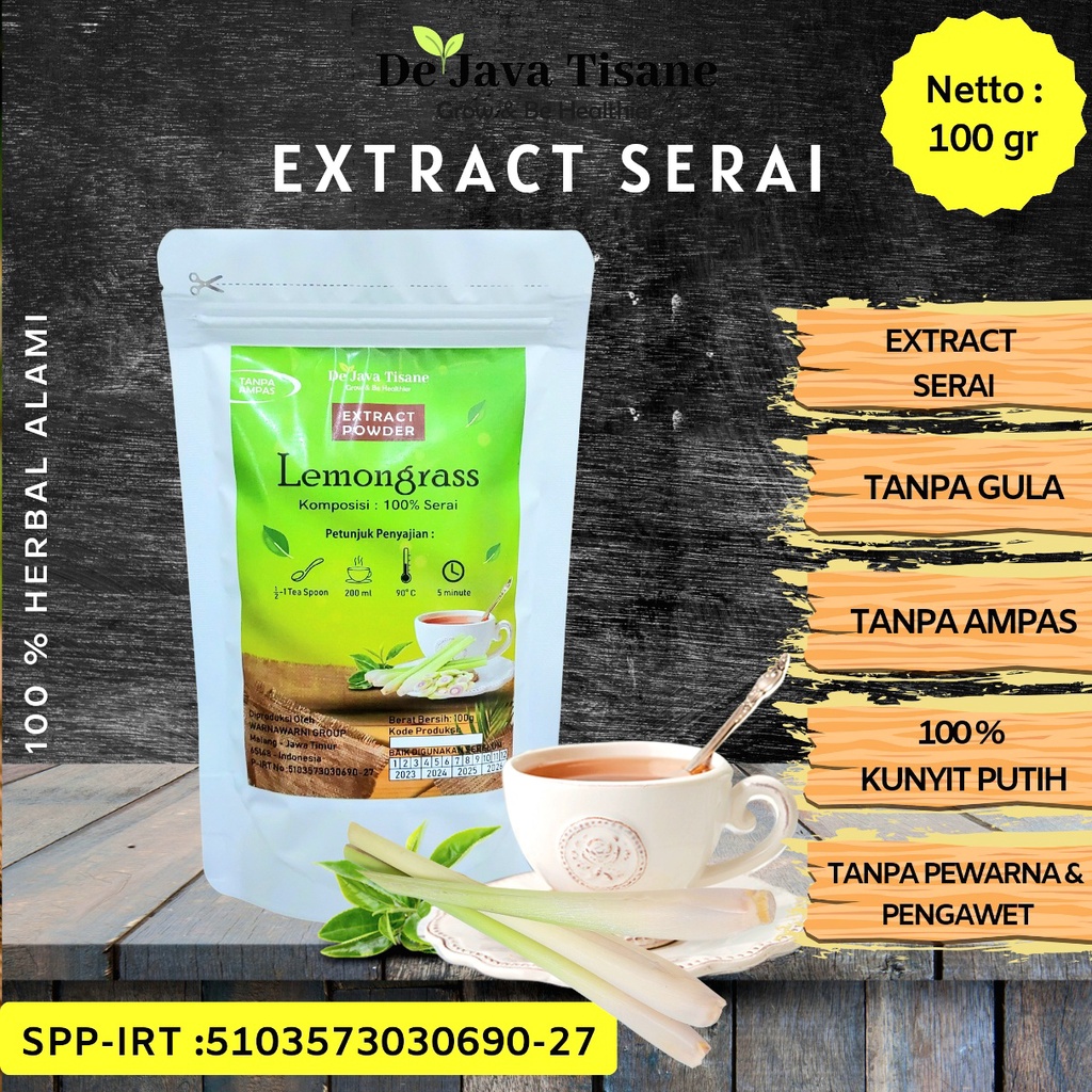 

Serai Ekstrak Lemongrass Powder Extract 100 gr Minuman Sari Serai Non Gula Ampas