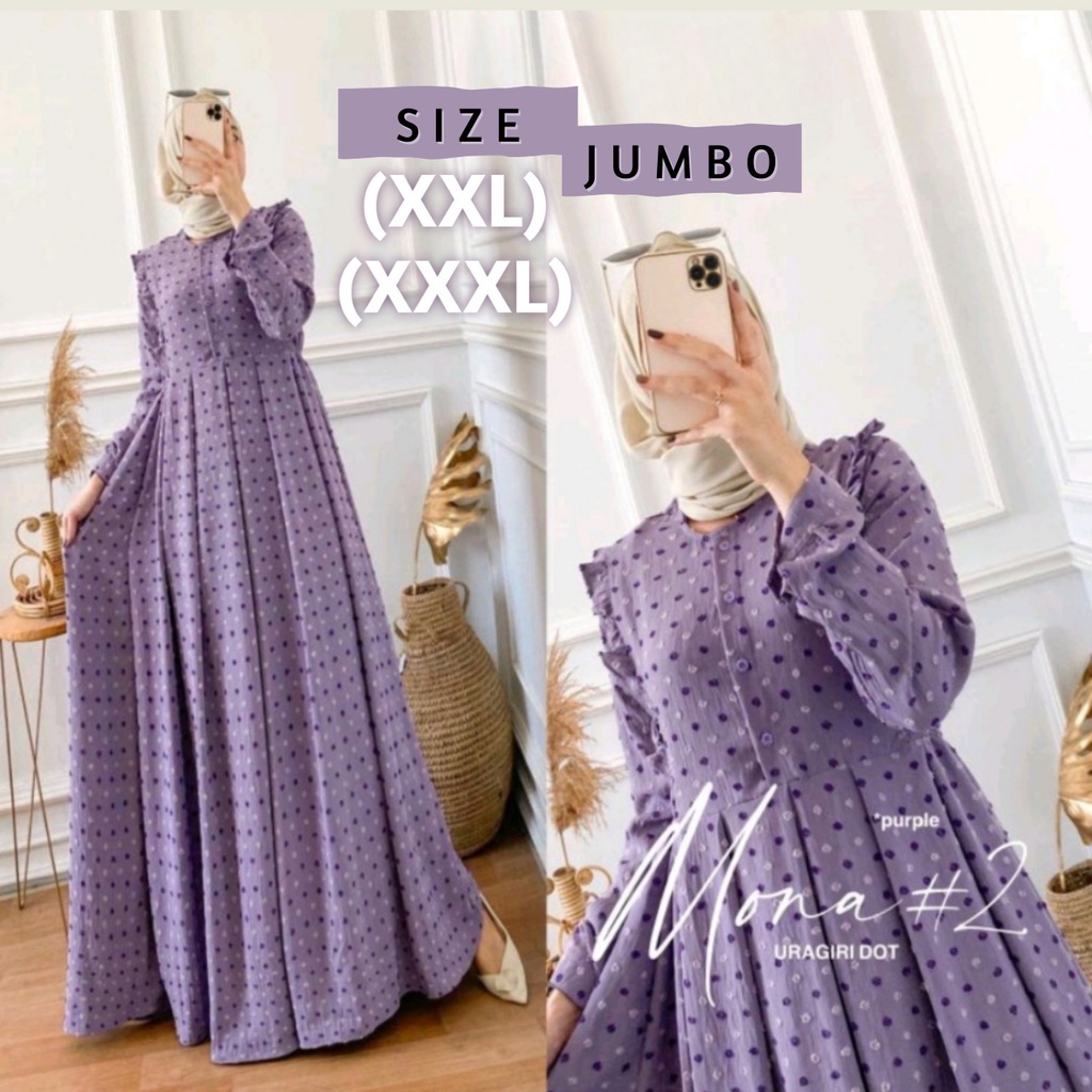Mona Dress Baju Gamis Crinkle Airflow Uragiri Gamis Jumbo Terbaru Ld 120 Ld 130 Dress Wanita Jumbo F