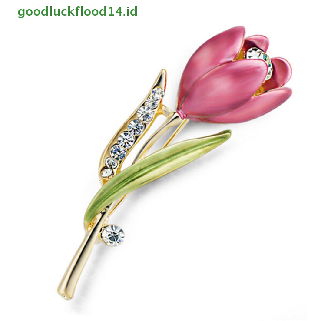 [GOOGFOUR] Pin Bros Bunga Tulip Elegan Berlian Imitasi Kristal Aksesoris Pakaian Perhiasan [TOP]