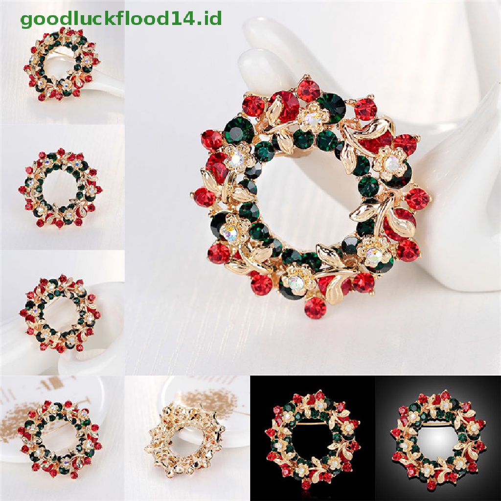 [GOOGFOUR] Hot Kristal Perhiasan Bulat Garland Natal Bros Pin Hadiah Pesta Santa Claus [TOP]