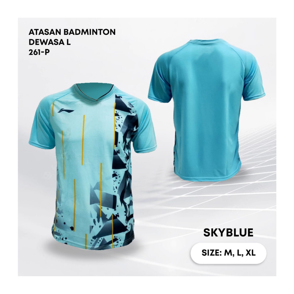 Kaos bulutangkis pria L261 baju badminton atasan olahraga jersy wanita dewasa t-shirt outfit seragam kostum jersey casual suit pakaian jarsey oblong apparel sport jersi sudirman thomas uber cup bulu tangkis skyblue polos