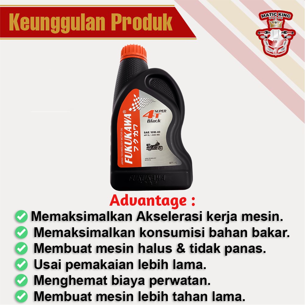 Oli Mesin Super 4T Black 10W-40 API SL/JASO MA 800 ml Fukukawa