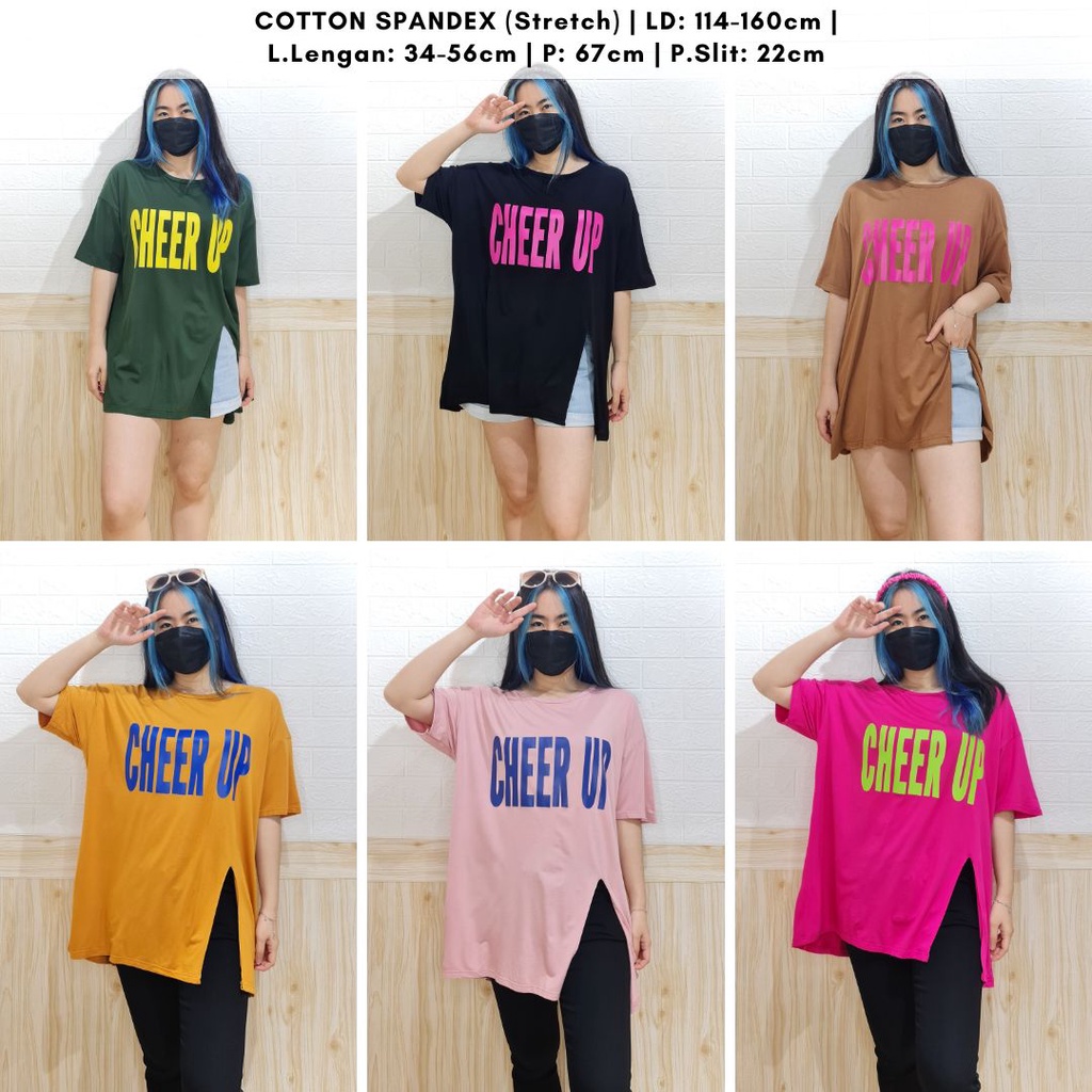 4743 cheerup slit oversize t-shirt kaos spandex