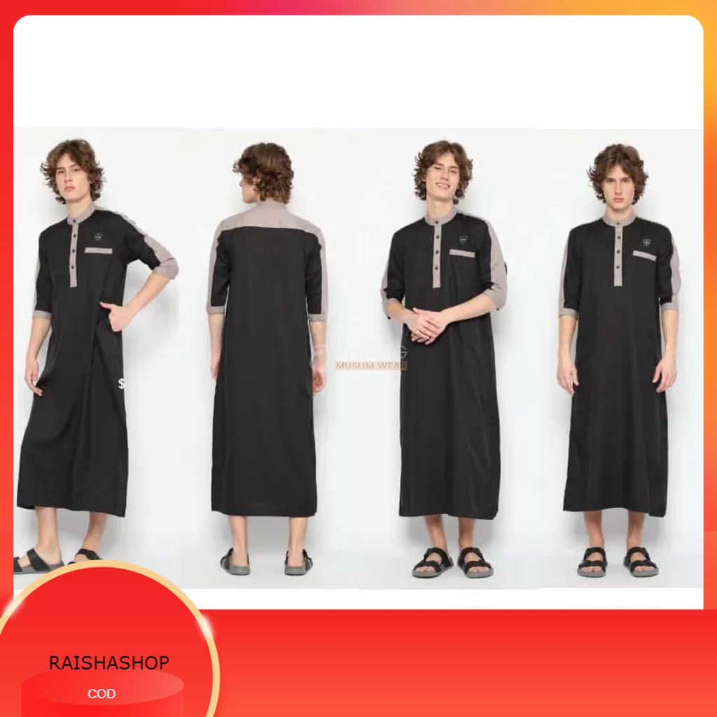 Jubah Gamis Pria Lengan 3/4 Dewasa Katun Madinah Premium Al Muslim Kombinasi Warna Elegan