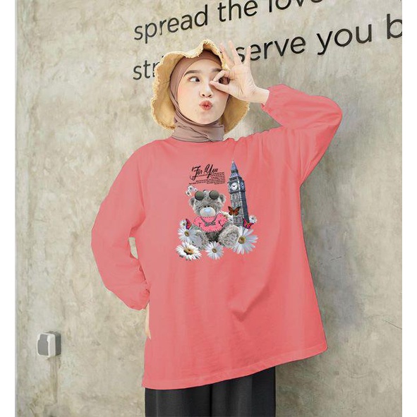 BLOUSE OVERSIZE LENGAN PANJANG KARET LD 130CM DTF BUNGA BEAR