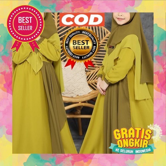 Azkia Kids Terbaru Elsa Dress Anak Gamis Import Anak Bahan Crinkle Airflow Mix Manggo Premium Dress 