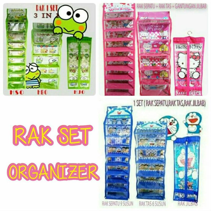 RAK SET Gantung HBO Karakter 3in1 ( Rak Tas, Rak Sepatu, Rak Jilbab )