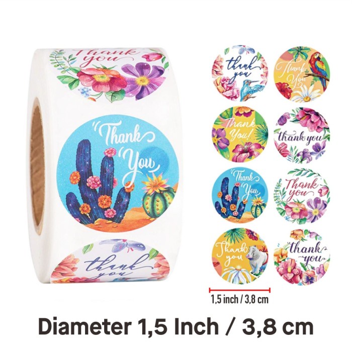 

Sticker Thank You Floral Stiker Label Terima Kasih Bundar Dekoratif Motif Bunga diameter 3,8 cm
