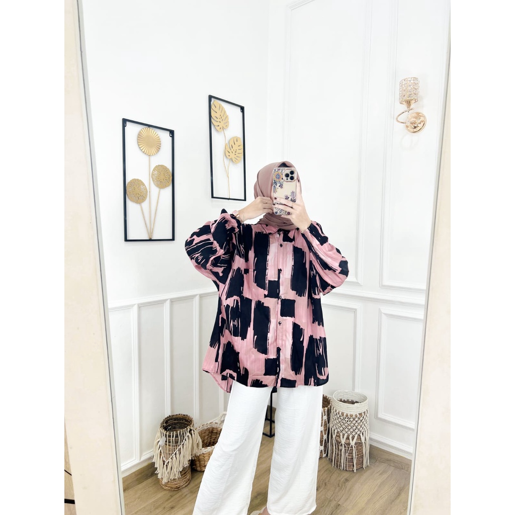 𝐊𝐈𝐑𝐀𝐍𝐈 Kemeja Oversize Atasan Jumbo Wanita Rayon Viscose Motif Eka dio Fit XXL Summer Shirt