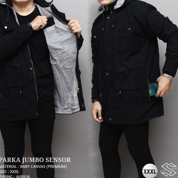 jaket pria Jaket Parka Big Size/Ukuran Jumbo Premium Pria Xxl-Xxxl - Hitam, XXL(O7Y4) Jaket Pria Ker