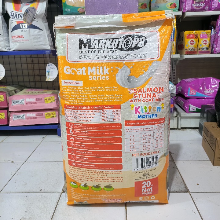 EXPEDISI Makanan Kucing Markotops Kitten &amp; Mother Salmon Tuna With Goat Milk Kemasan 20KG