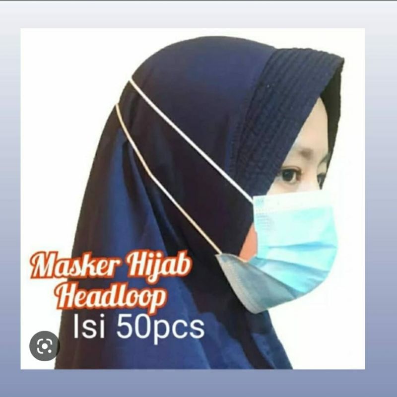 Masker hijab murah isi 50 pcs / Masker hijab isi 50 pcs 3 ply / Masker hijab biru murah