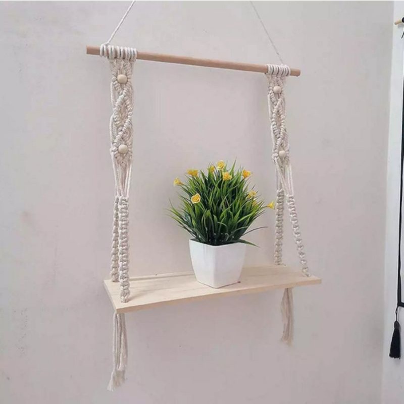 (READY STOK) Macrame ambalan/ rak buku/ rak gantung/ rak kayu/ Dekorasi rumah