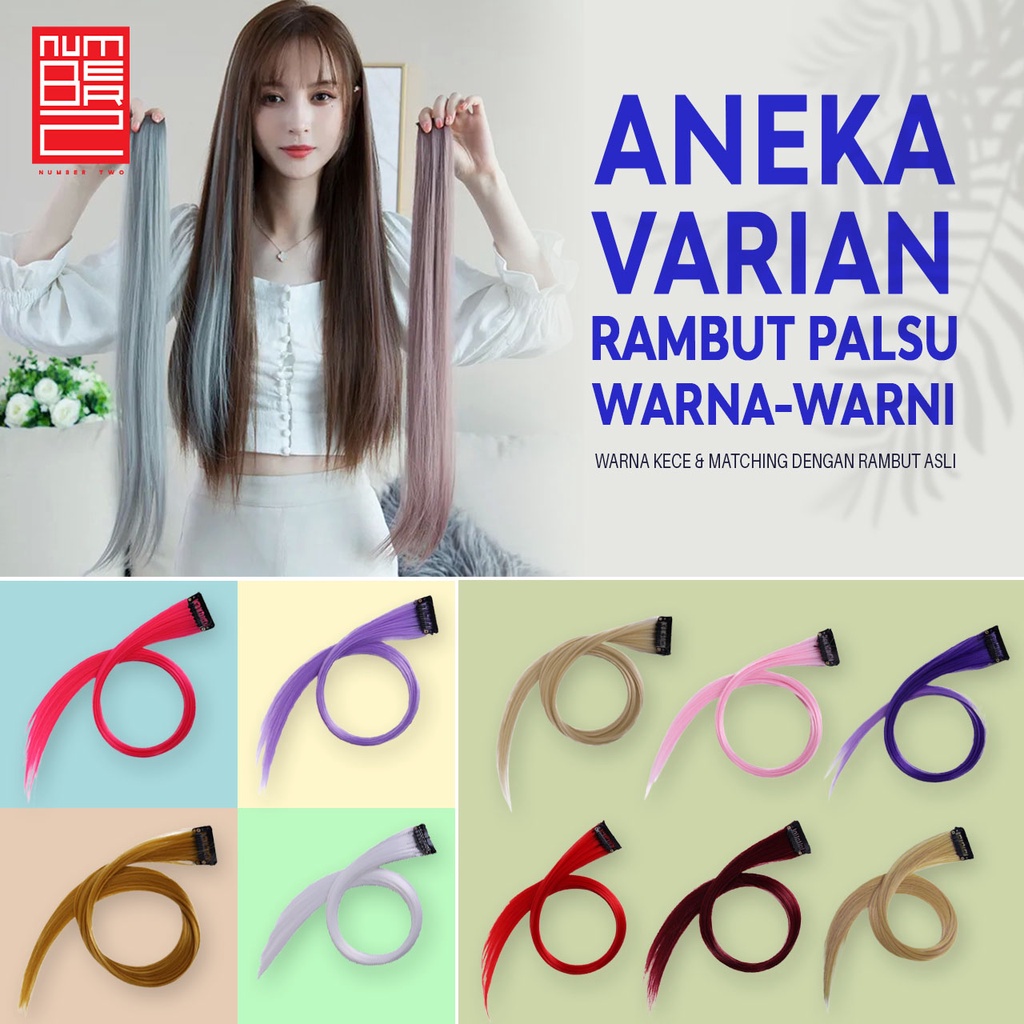 Rambut palsu wig halus hair clip highlight yang panjang jepit extension extention warna warni wanita anak remaja perempuan Hairclip Hair Clip On Extention Ombre Warna Warni Hairpiece