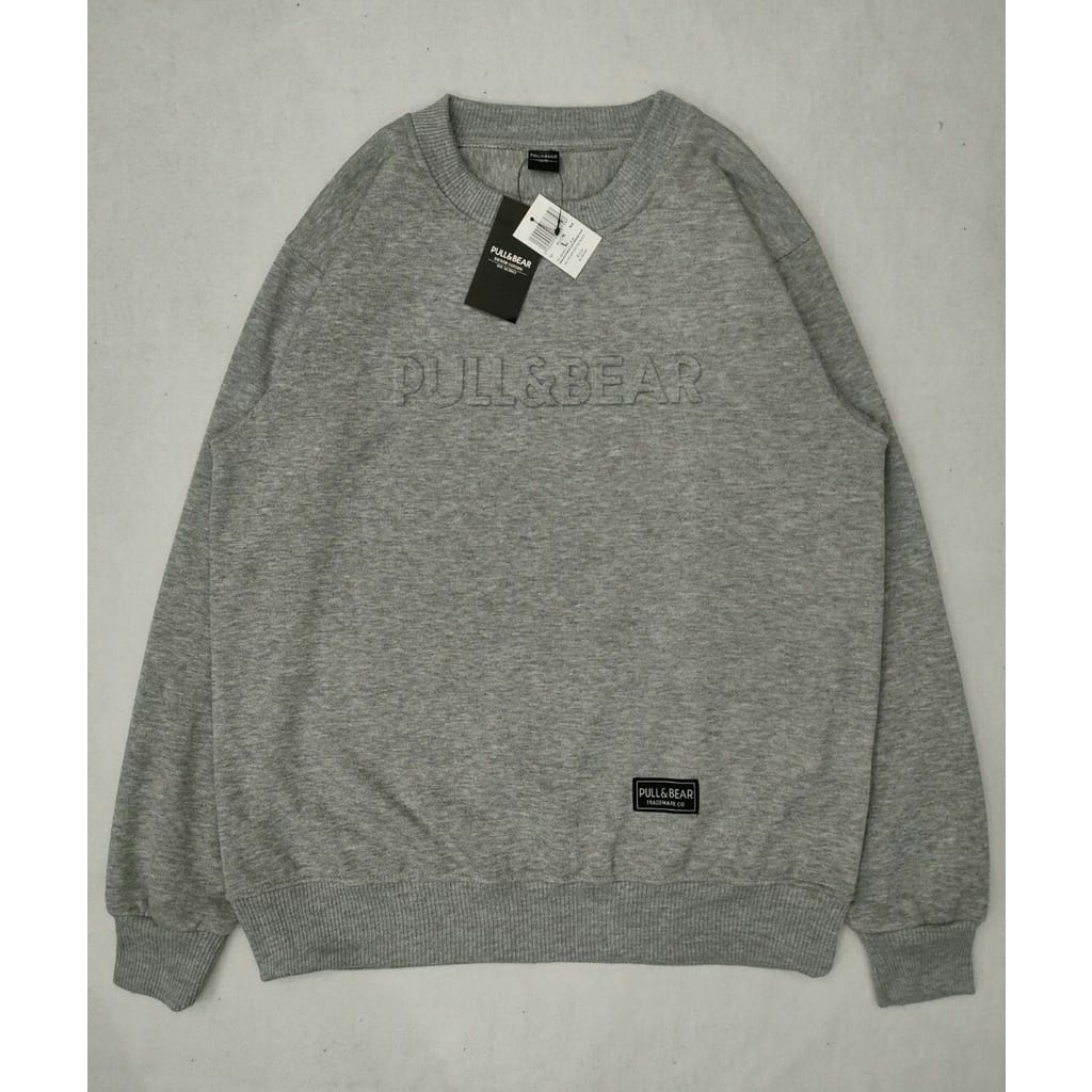 COD-Sweater Crewneck Pull And Bear Hitam  Distro Logo 3D Embos Timbul Pria Wanita - Sweater Crewneck Pullbear Premium Unisex Bahan Tebal