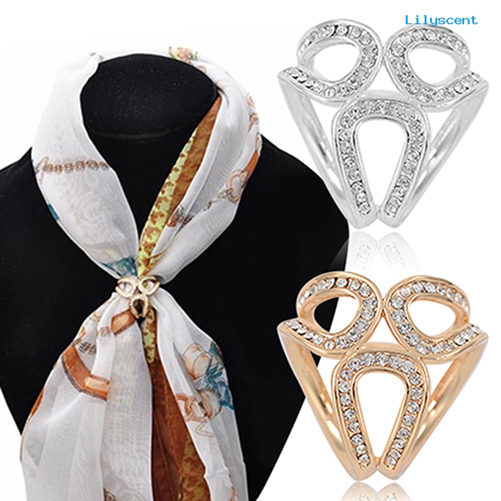 [LS] Gesper Klip Simple Mudah Senada Alloy Tiga Cincin Berlian Imitasi Shawl Holder Untuk Belanja Travel