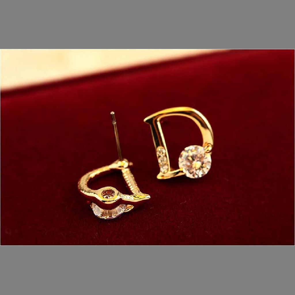 Hbid Fashion Gold Ear Stud Earings Huruf D Chic Vogue Stud Anting Wanita Perhiasan Glory