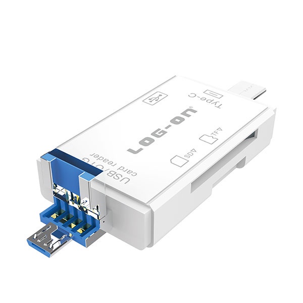 LOG ON CARD READER LO-CR07 3IN1 USB ADAPTER TYPE C/MICRO-USB/USB 2.0,SD/MMC SLOT