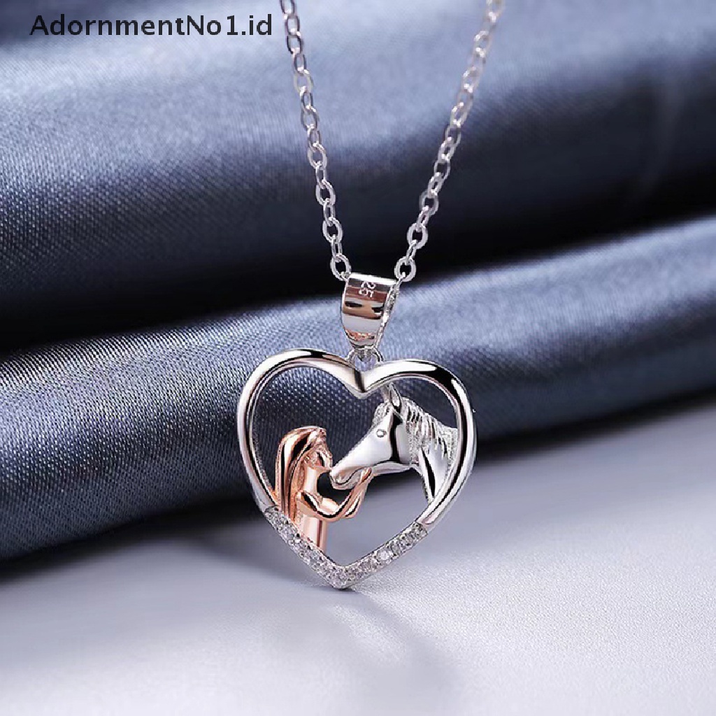 [AdornmentNo1] Gadis Trendi Kuda Hati Liontin Kalung Untuk Wanita Cinta Hati Kalung Perempuan Pesta Perhiasan Trendi Drop Pendant Necklace Hadiah [ID]