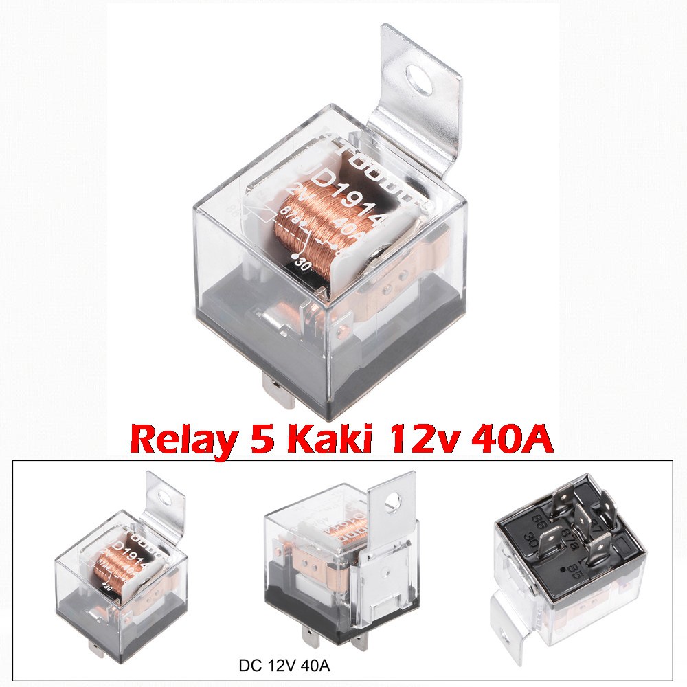 Relay Rilai Rilay12V 12 Volt 40A 5 Pin 5 Kaki Untuk Motor Mobil