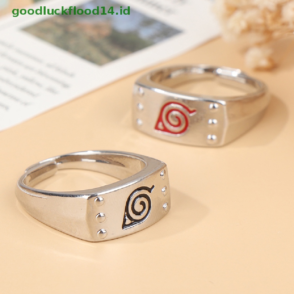 [GOOGFOUR] Daun Cincin Konoha Uzumaki Simbal Logo Tanda Sasuke Itachi Ninja Fashion Logam Anime Perhiasan Cosplay Naruto Cincin Terbuka Adjustable Ring [TOP]