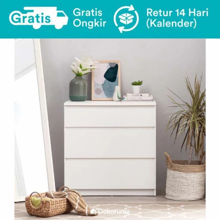 Lemari Moku Lemari Laci Kayu 3 Susun Drawer