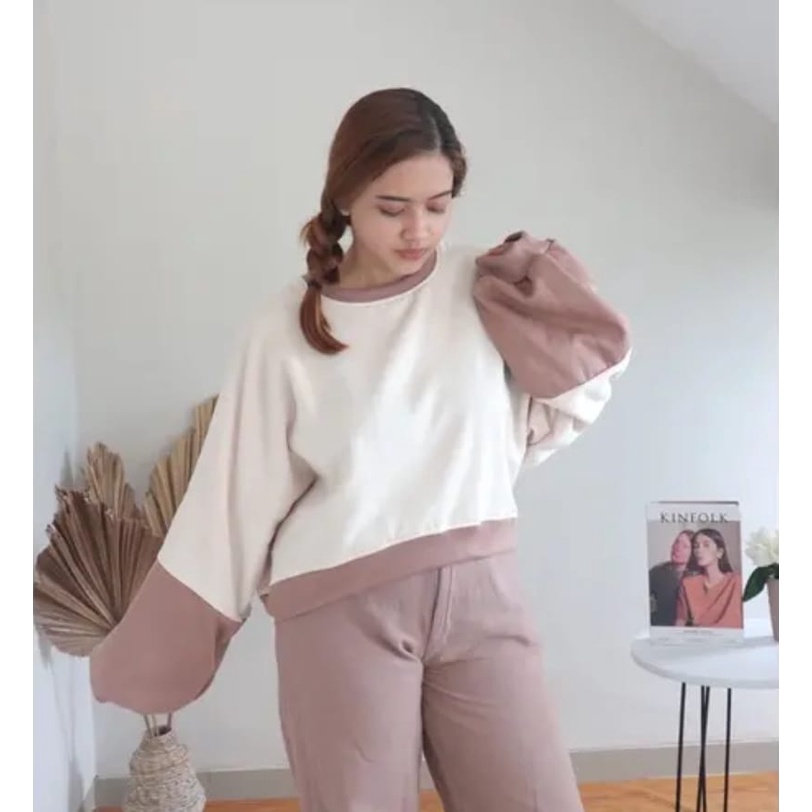 Zoeyy Combine Sweater Wanita Croope - Sweater Crop Oversize Wanita Korean Style