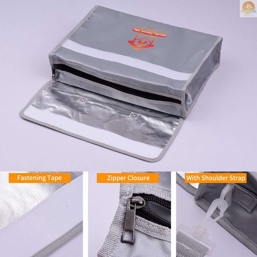 [MMOI] Tas Dokumen Tahan Api Ukuran Besar Tahan Api &amp; Air Money Bag Safety Box Zipper Closure with Shoulder Strap Storage Bag Pouch Untuk File Cash Passport Perhiasan Laptop Tabl