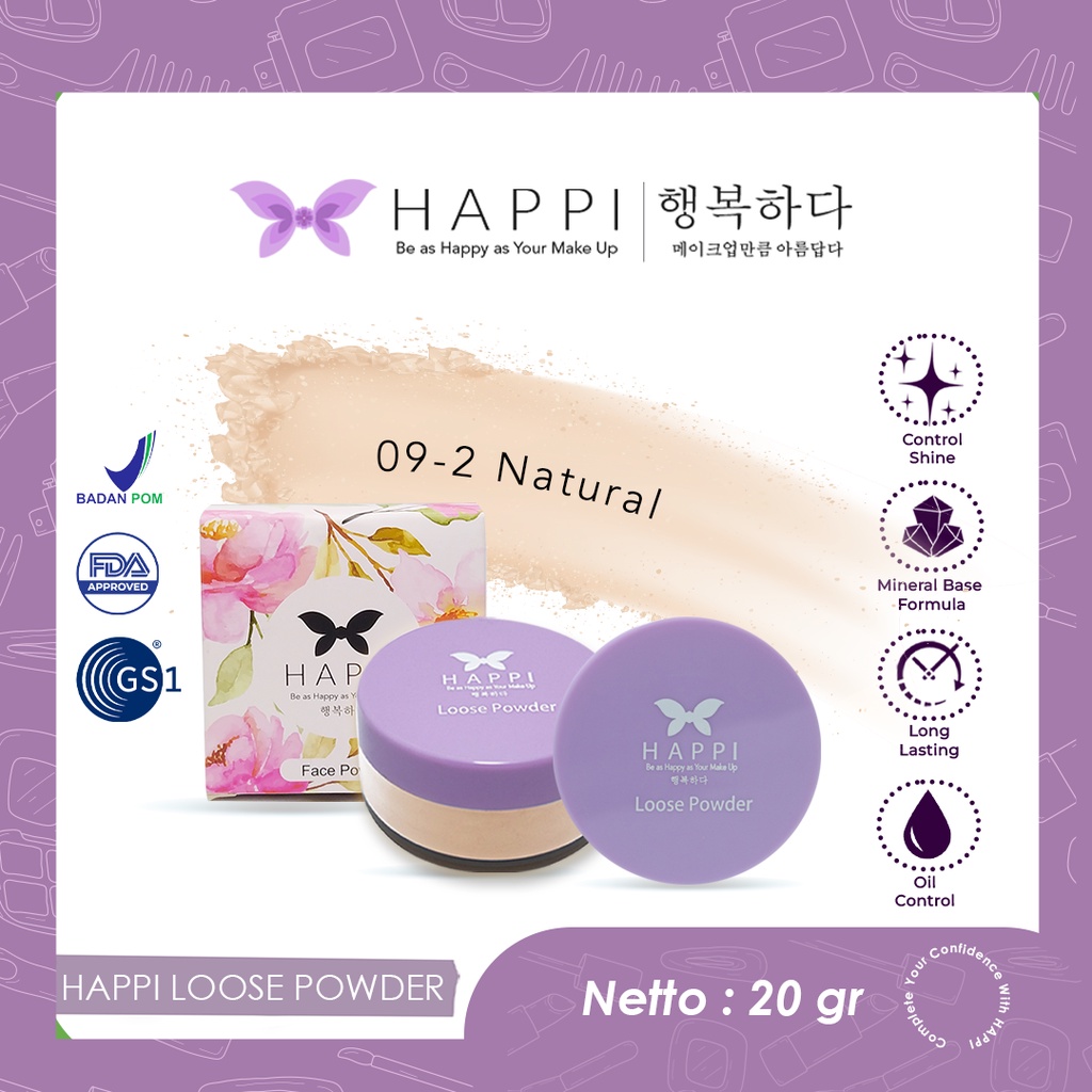 LOOSE POWDER HAPPI, HAPPI COSMETICS LOOSE POWDER, POWDERY, FULL COVERAGE