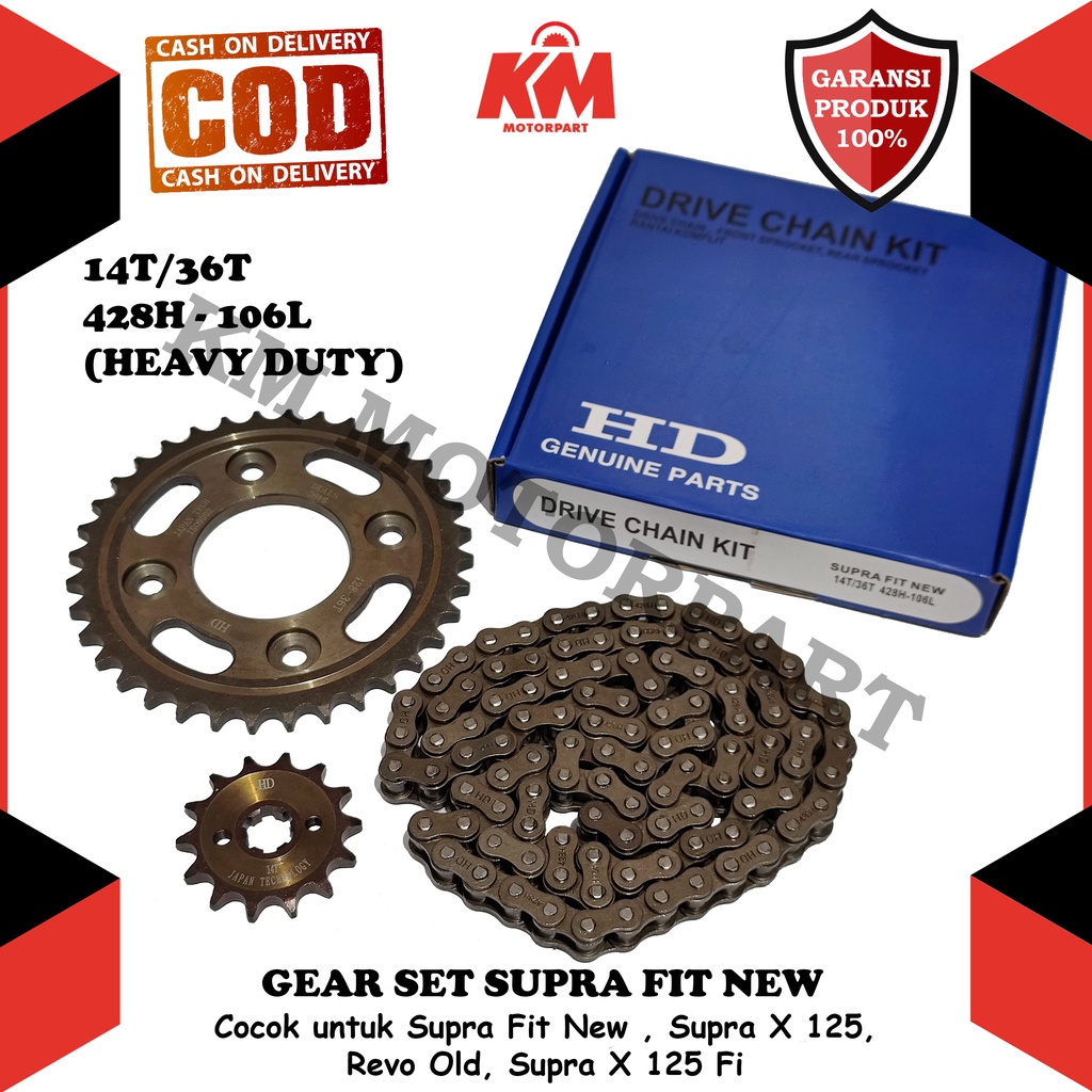 Gear Set Supra Fit New Supra X 125 Revo Old Revo Fit Revo 110 Paket Gir dan Rantai