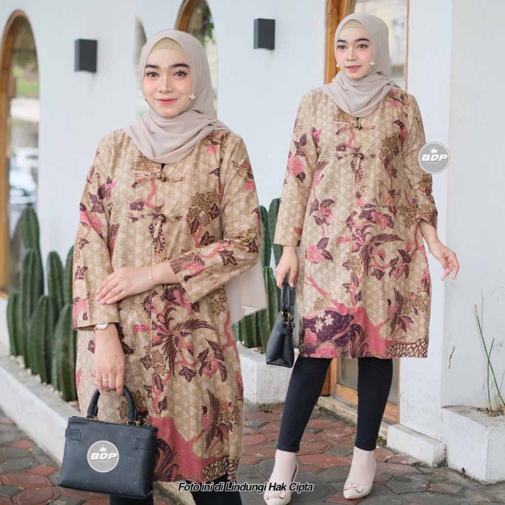 Tunik Batik Wanita Modern Atasan Batik Kerja Kantor Wanita M L XL XXL