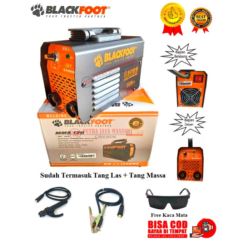 Blackfoot Mesin Las Inverter MMA 120 350 Watt / Trafo Las Inverter 350 Watt IGBT 20 A Hitam
