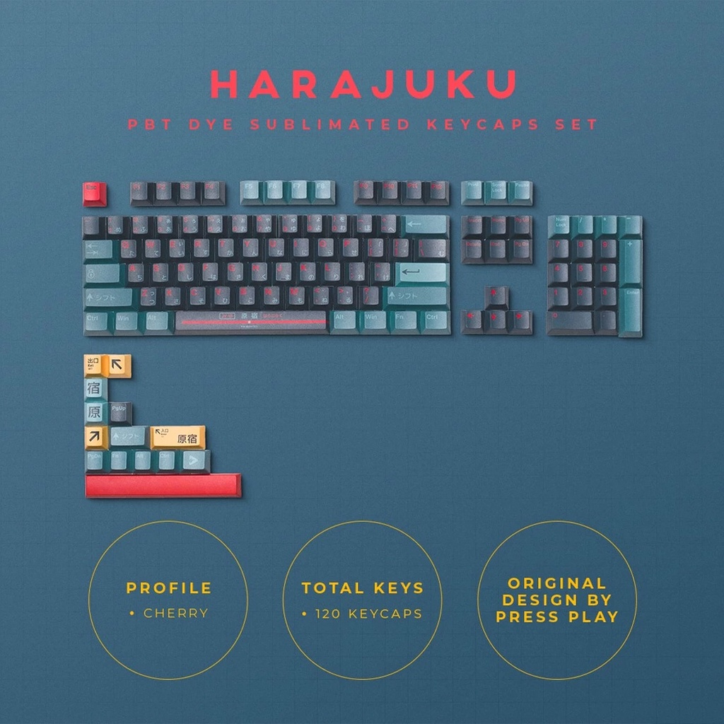 Press Play Harajuku Japanese Root PBT Keycaps 118 Set Cherry Profile